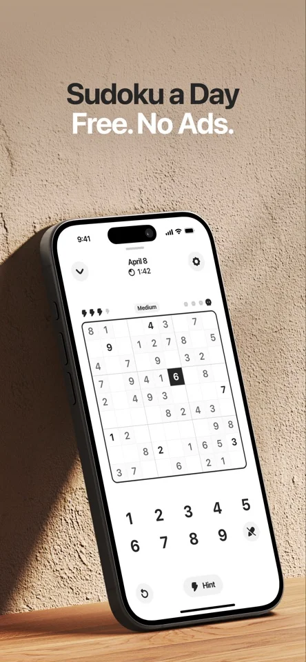 Sudoku a Day showing a puzzle on an iPhone
