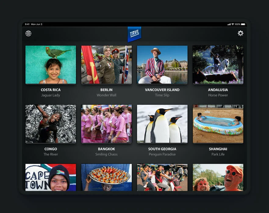 The original TRVL iPad magazine library with colorful destination covers